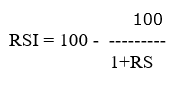 RSI = 100 - (100 / 1+RS) | RS = Avg. Gain/Avg. Loss