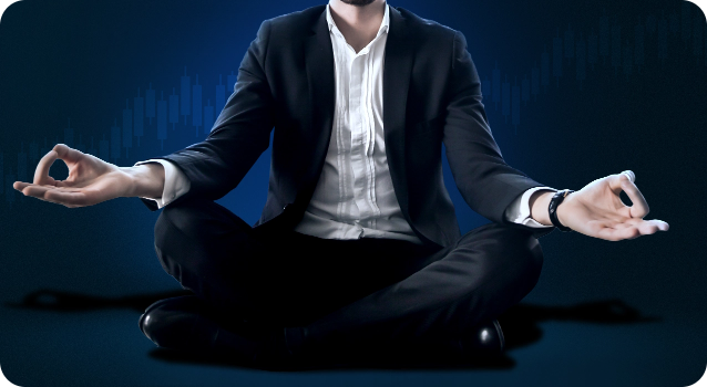 Hombre de traje en pose de yoga